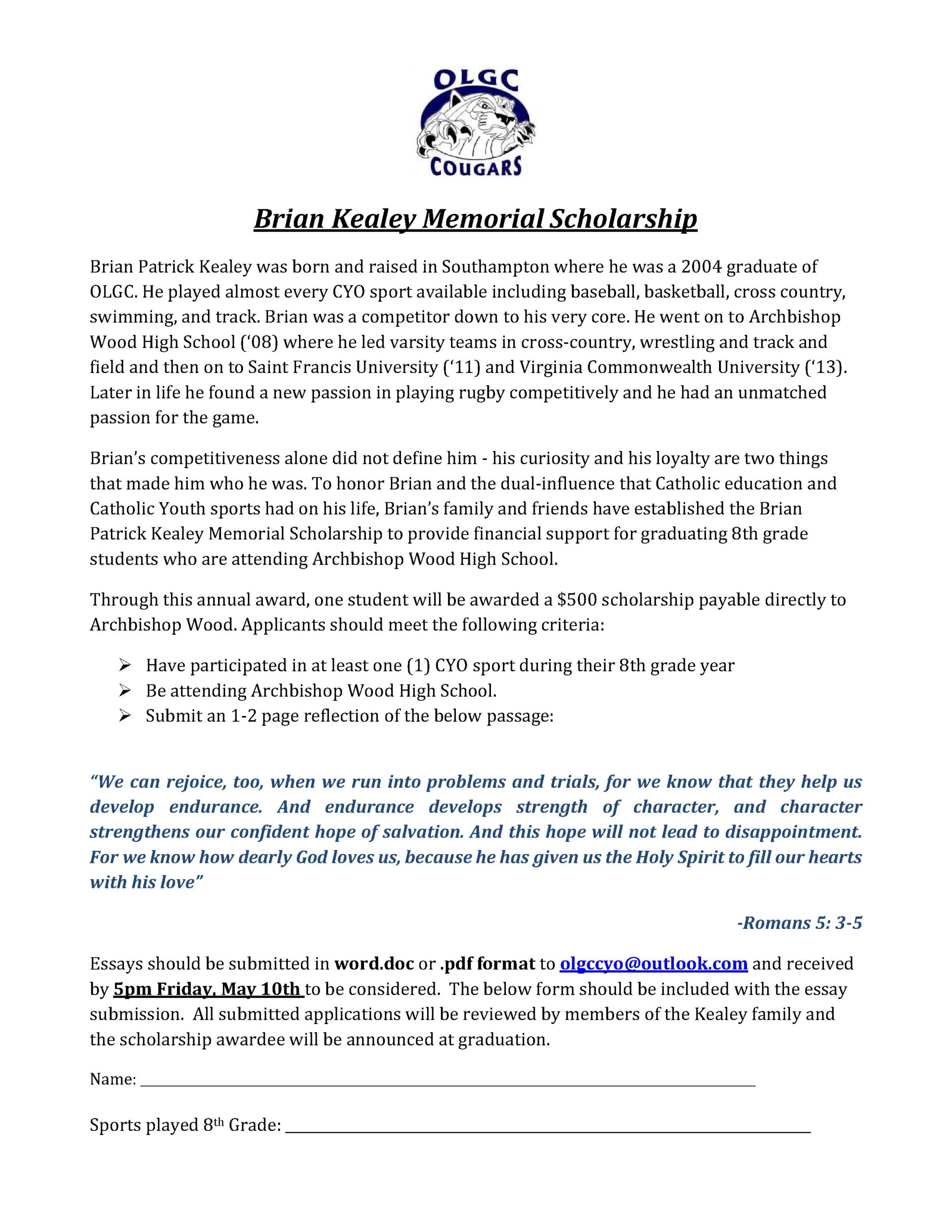 2024 Brian Kealey Memorial Scholarship Application