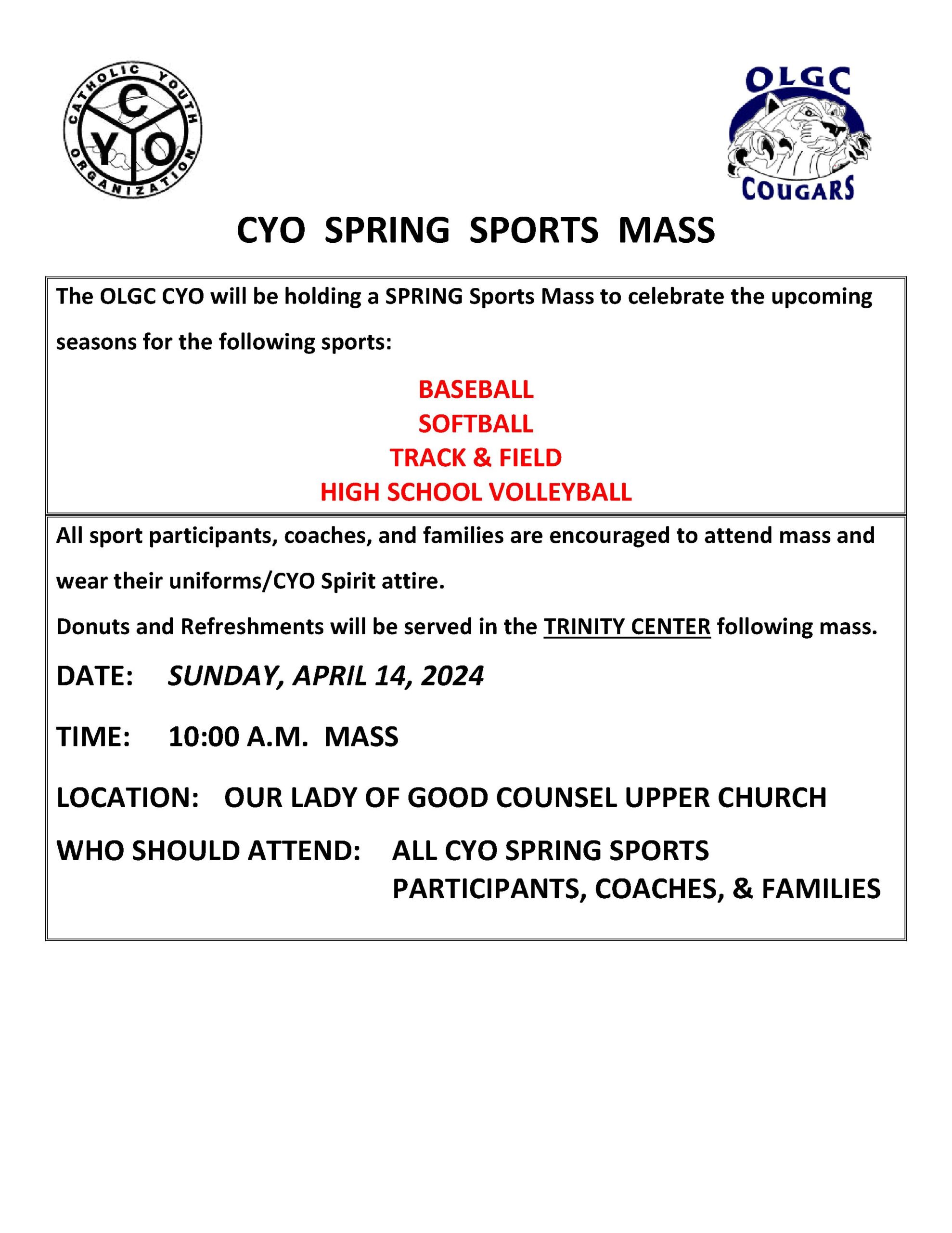 2024 CYO Spring Sports Mass